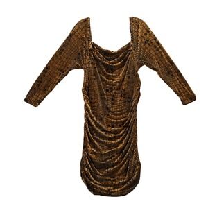 LEITH Brown Bear Reptile Velvet Burnout Bodycon Ruched Dress Sz XL